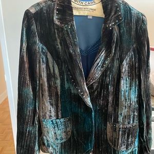 Teal and Brown Velvet Blazer.  With small beading accent.  new with tags